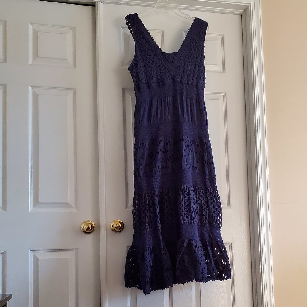 Reba Fully Lined Eyelet Sleeveless Maxi Dress in Navy Blue - Picture 2 of 8
